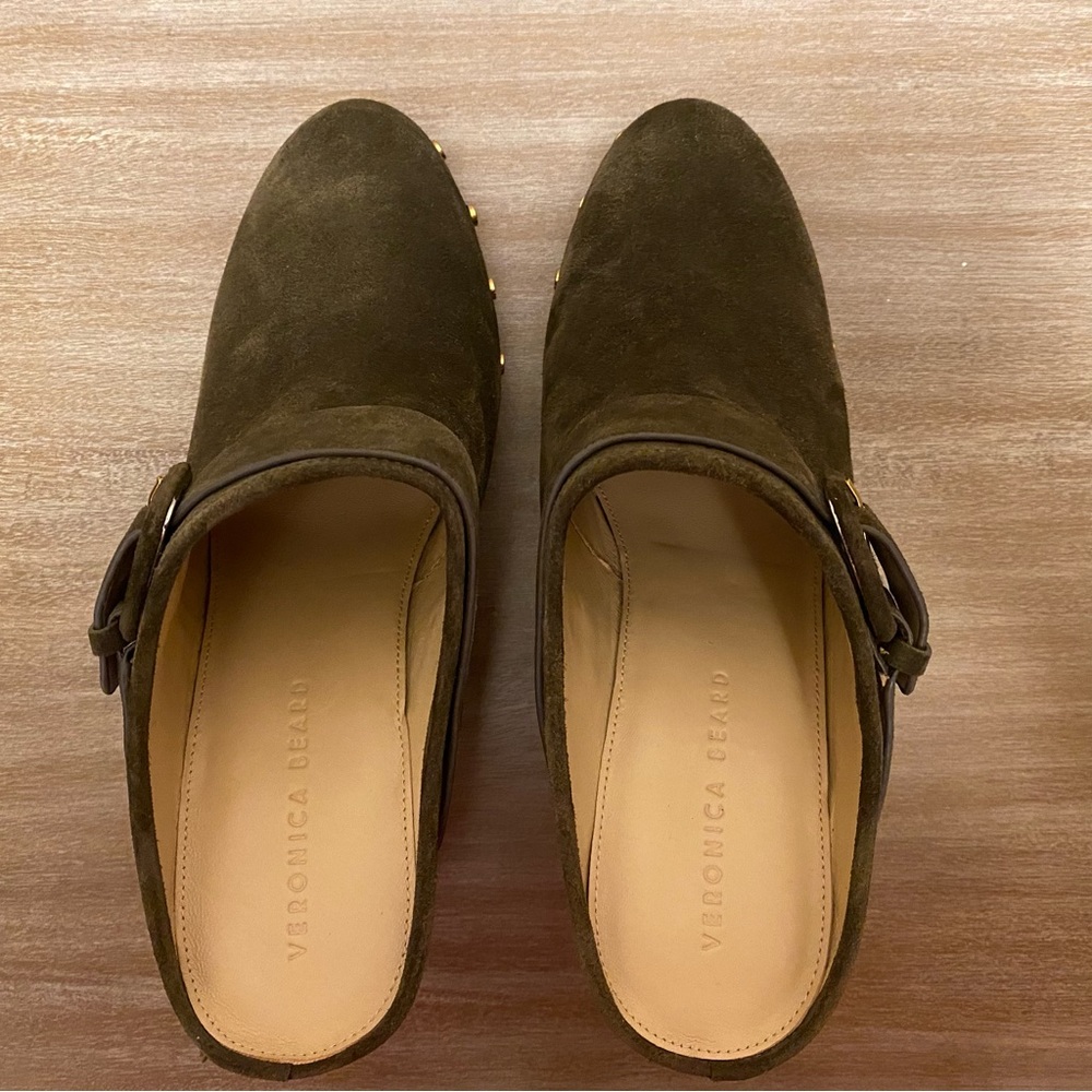 Veronica Beard Dacey Buckle Suede Clogs in Military (color) Women’s Size 11 - Picture 6 of 12